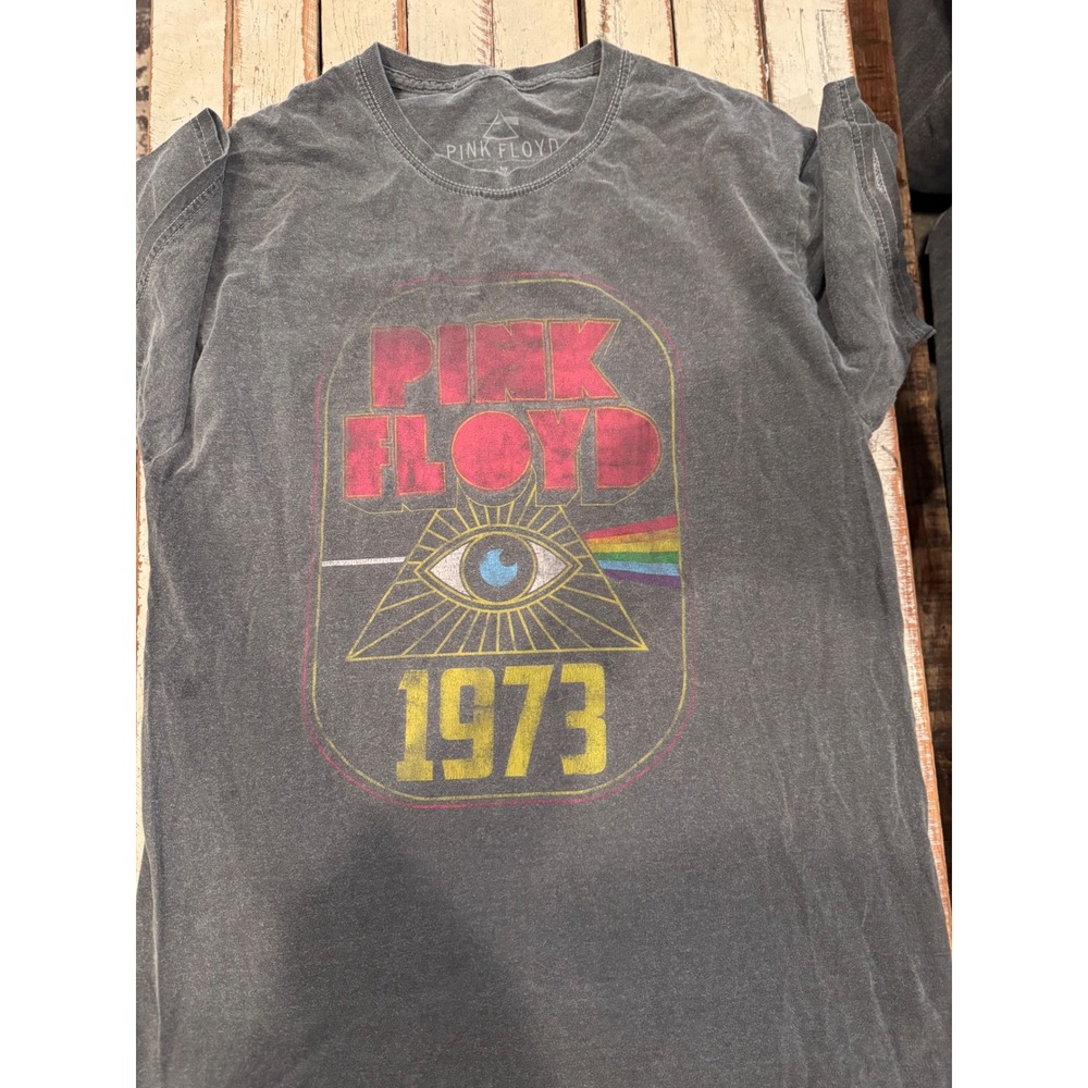 Pink Floyd 1973 Graphic T-Shirt Goodie Two Sleeves Gray Acid Wash Small Medium